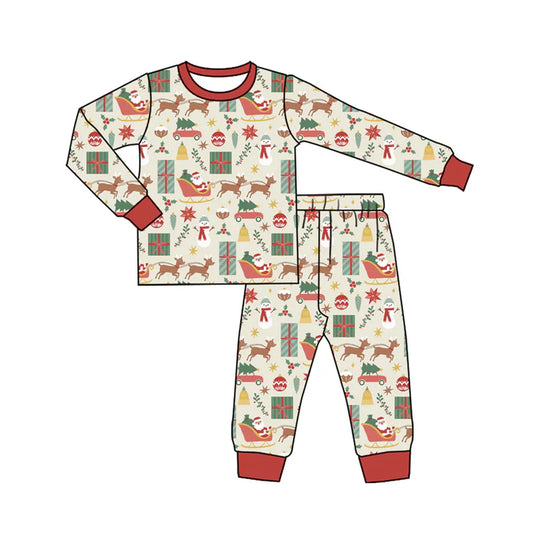 Preorder (moq 5)Baby Boys Khaki Long Sleeves Deer Santa Truck Top Pants Pajamas Sets 6.21