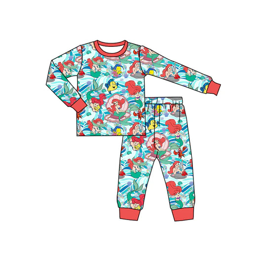 Preorder(moq 5) Baby Girls Cartoon Mermaid Fishes Top Pants Pajamas Sets 10.30