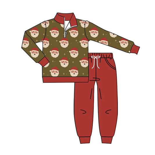 Preorder (moq 8)Baby Boys Santa Zipper Pullover Pockets Jogger Christmas Clothes Sets 9.24