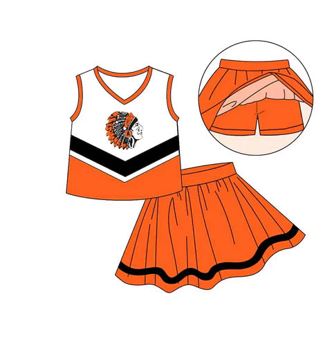 Preorder (moq 5)Baby Girls Orange Indian Top Team Skorts Team Sets 8.13