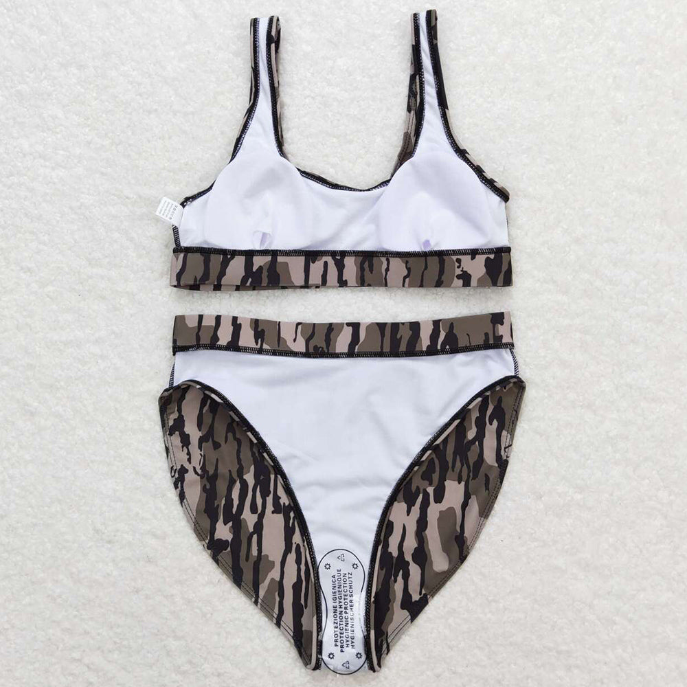 Adult Women Swimsuits Green Camo Top Bottom Swimsuits Sets S0322