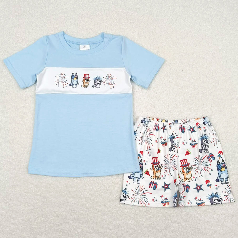 Baby Boys Clothes Dogs 4th Of July Shirt Top Shorts Sets BSSO0792