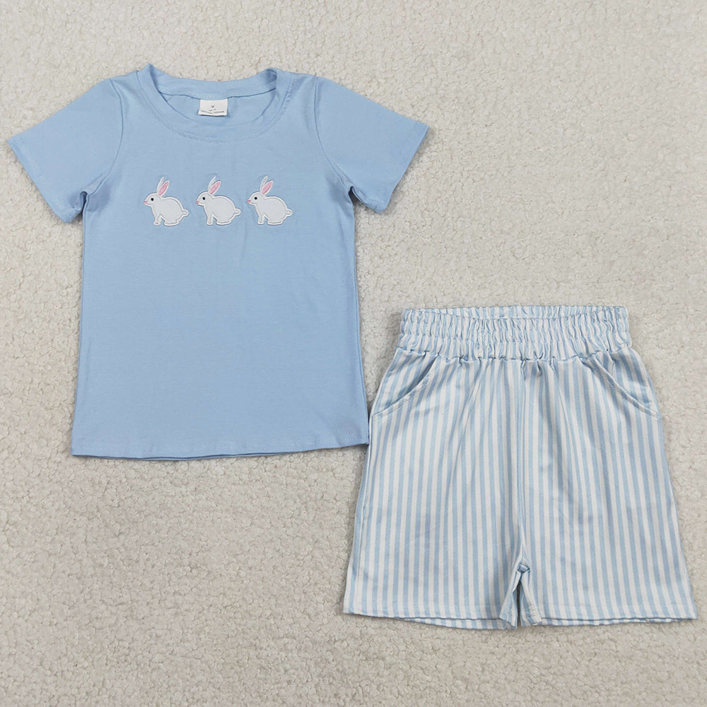 Baby Boys Clothes Embroidery Rabbits Top Stripe Pockets Shorts Easter Clothes Sets BSSO1560