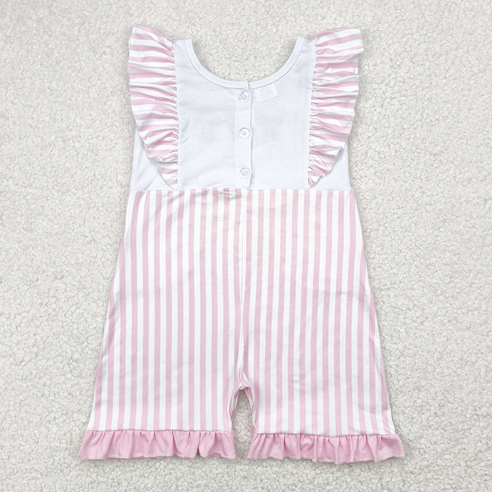 Embroidery Baby Girls Rompers Flutter Sleeves Pink Bows Pockets Jumpsuits SR3025 4.28