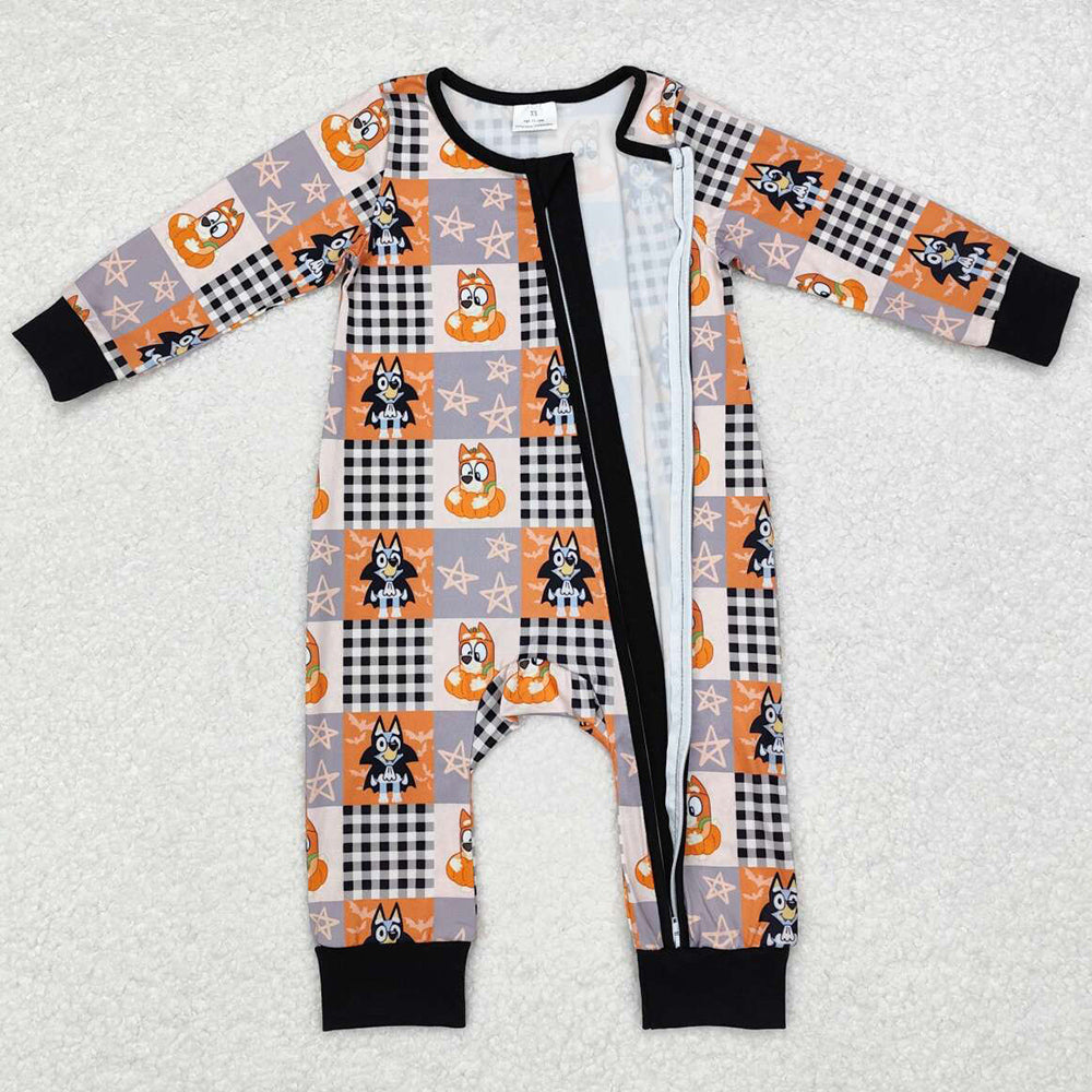 Baby Infant Boys Rompers Halloween Orange Dogs Zip Long Sleeve Rompers LR1484