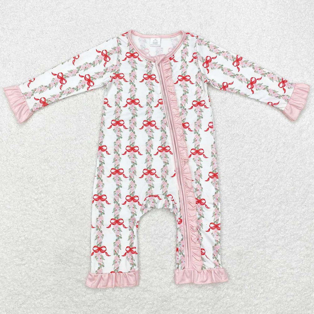 Baby Infant Girls Rompers Christmas Red Bows Bamboo Rompers LR1517