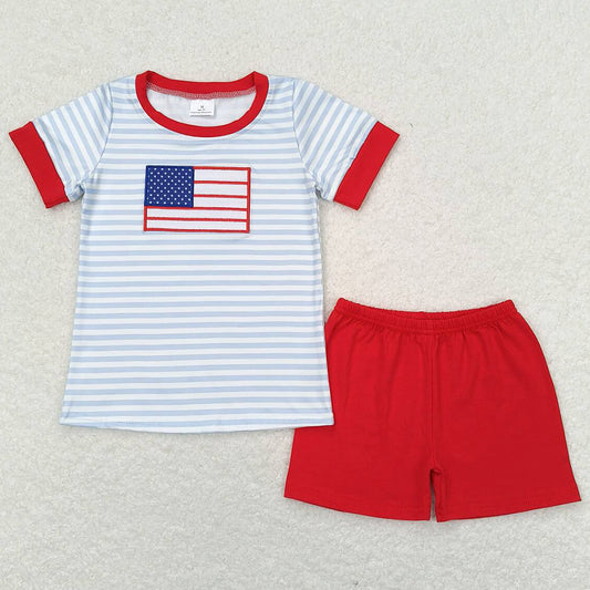 Baby Boys Clothes Flag Blue Stripes Shirt 4th Of July Shorts Sets BSSO0684