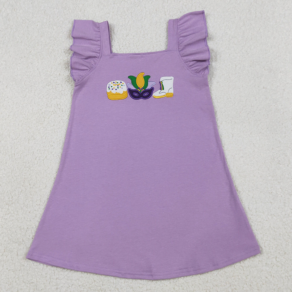 Baby Girls Dress Embroidery Anchor Masks Donuts Mardigras Knee length Dress GSD3022