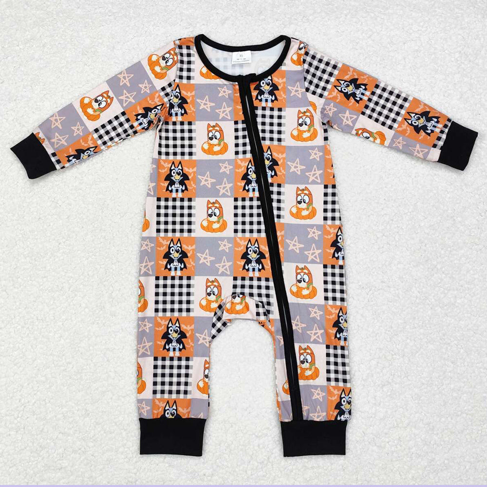 Baby Infant Boys Rompers Halloween Orange Dogs Zip Long Sleeve Rompers LR1484