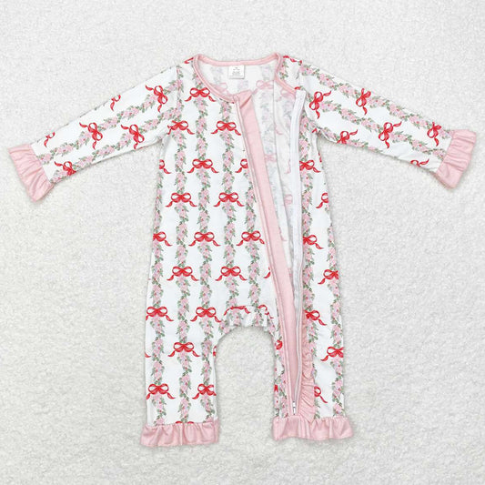 Baby Infant Girls Rompers Christmas Red Bows Bamboo Rompers LR1517