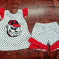 Preorder moq 5 Baby Girls Red Flutter Sleeves Polka Dots Dog Bow Tunic Ruffle Short Set 5.7