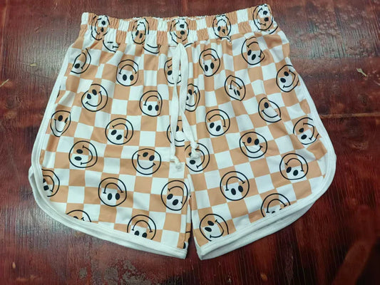 Preorder moq 5 Baby Girls Khaki Plaid Smiles Shorts Bottoms 5.9