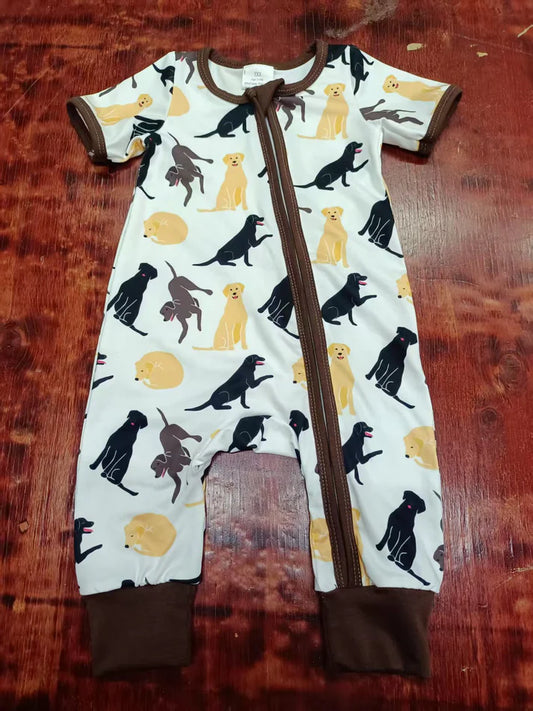 Preorder moq 5 Baby Boys Short Sleeves Dogs Zipper Pant Rompers 5.8