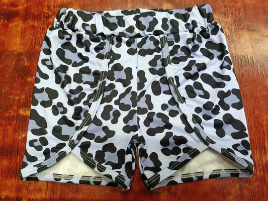 Preorder moq 5 Baby Girls Lavender Black Leopard Ruffle Shorts Bottoms 5.9