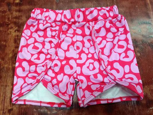 Preorder moq 5 Baby Girls Pink Leopard Ruffle Shorts Bottoms 5.9