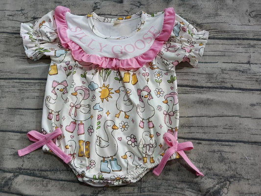 Preorder moq 5 Baby Girls Short Sleeves Silly Gooses Flowers Ruffle Rompers 5.9
