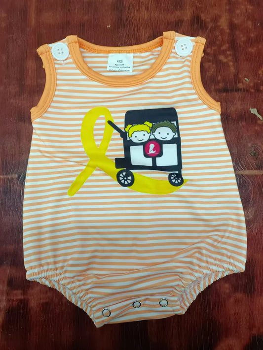 Preorder moq 5 Baby Boys Orange Stripe Sleeveless School Bus Rompers 5.9