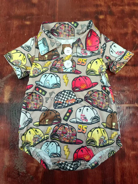 Preorder moq 5 Baby Boys Short Sleeves Lightning Hats Button Rompers 5.9