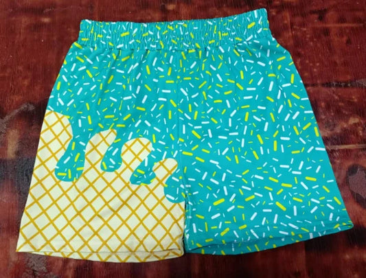 Preorder moq 5 Baby Boys Green Ice Cream Drip Team Shorts Bottoms 5.9