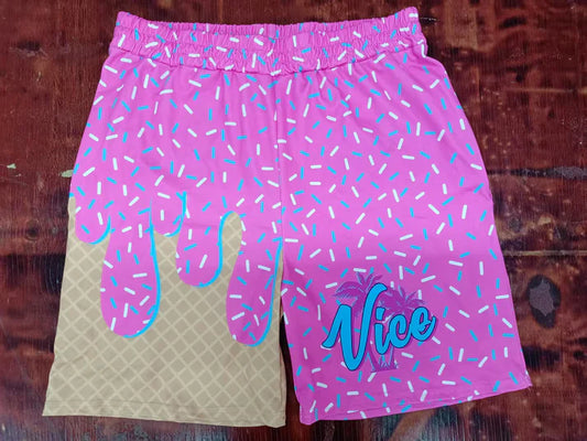 Preorder moq 5 Baby Girls Pink Ice Cream Drip Viee Team Shorts Bottoms 5.9