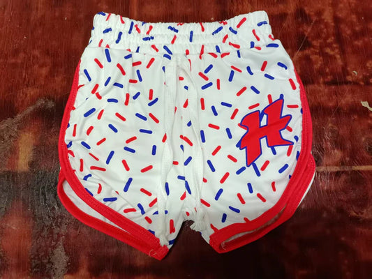Preorder moq 5 Baby Girls Red Ice Cream Drip H Team Shorts Bottoms 5.9