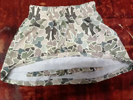 Preorder moq 5 Baby Girls Green Khaki Camo Bows Short Skirts Bottoms With Belt 5.9