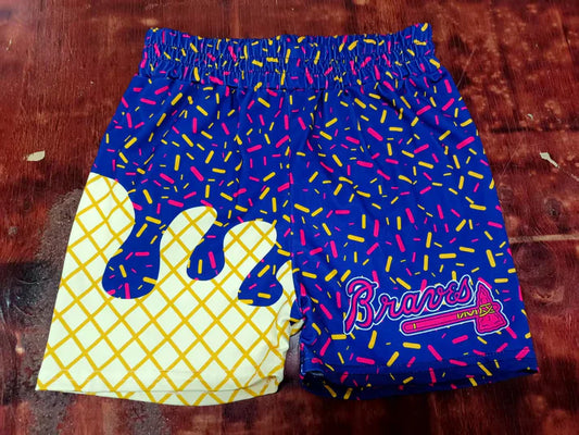 Preorder moq 5 Baby Boys Navy Ice Cream Drip Bnaves Team Shorts Bottoms 5.9