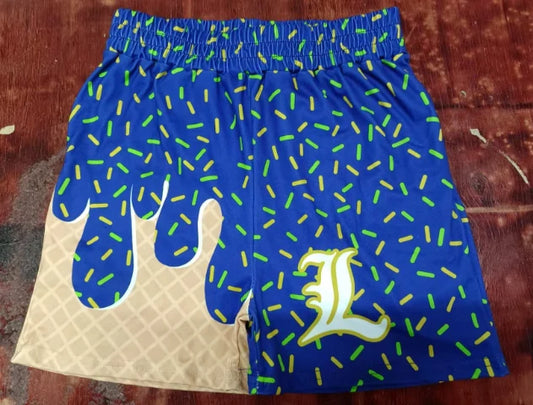 Preorder moq 5 Baby Boys Hot Blue Ice Cream Drip L Team Shorts Bottoms 5.9
