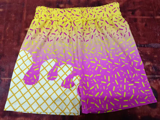 Preorder moq 5 Baby Girls Yellow Pink Ice Cream Drip Team Shorts Bottoms 5.9
