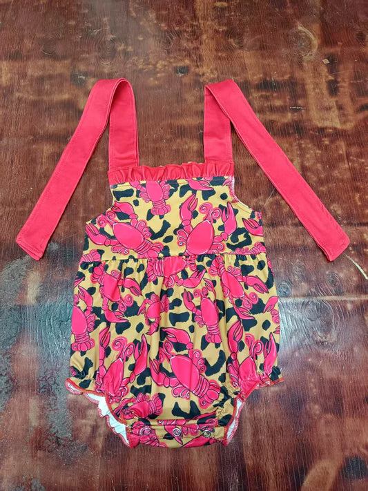 Preorder moq 5 Baby Girls Pink Strap Leopard Crayfishes Ruffle Rompers 5.8
