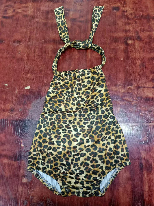 Preorder moq 5 Baby Girls Leopard Strap Ruffle Rompers 5.8