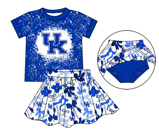 Preorder moq 5 blue U K bleached top bow skirt girls team outfits 8.28