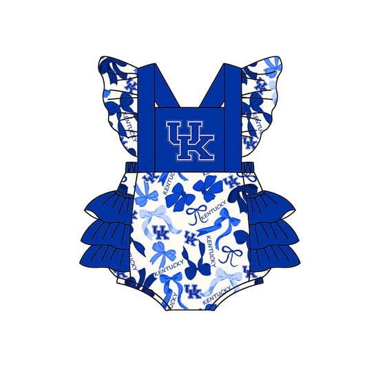 Preorder(moq 5) Flutter sleeves bows U K ruffle baby girls team romper 8.28