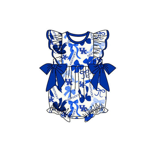Preorder(moq 5) Flutter sleeves blue bows U K baby girls team romper 8.28