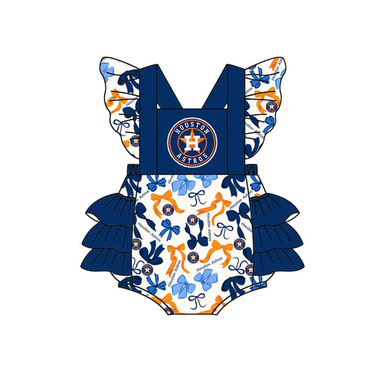Preorder(moq 5) Flutter sleeves bows H ruffle baby girls team romper 8.28