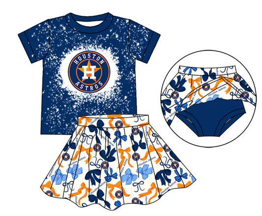 Preorder moq 5 Navy H bleached top bow skirt girls team outfits 8.28
