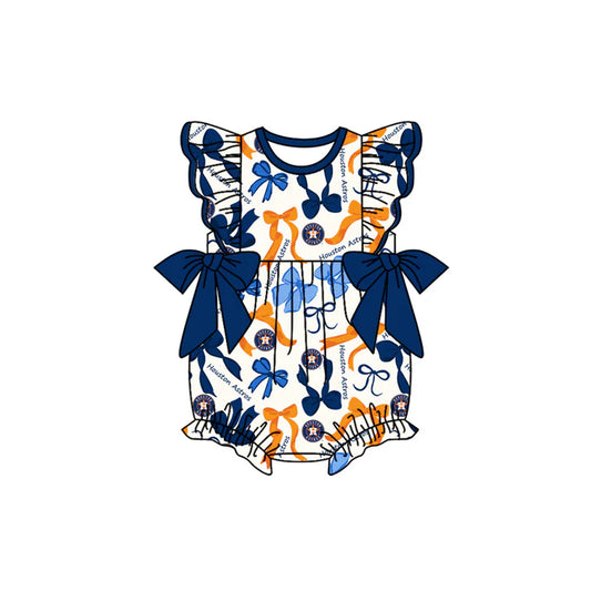Preorder(moq 5) Flutter sleeves bows H baby girls team romper 8.28