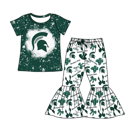 Preorder MOQ 5 bleached green M top bow pants girls team clothes 8.25