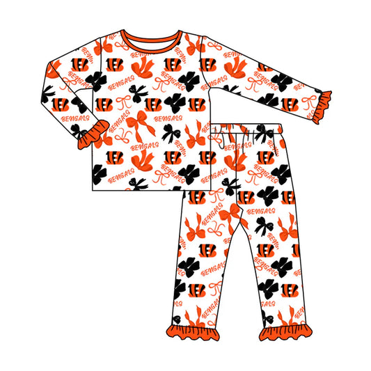 MOQ 5 Long sleeves B orange bows kids girls team pajamas 8.18