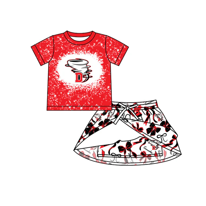 Preorder (moq 5)Baby Girls Short Sleeves Tornados Top Bows Skorts Team Sets 6.30