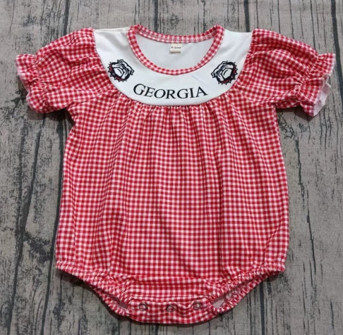 Preorder(moq 5)Baby Girls Red Plaid Georgia Bulldogs Team Ruffle Rompers 7.22