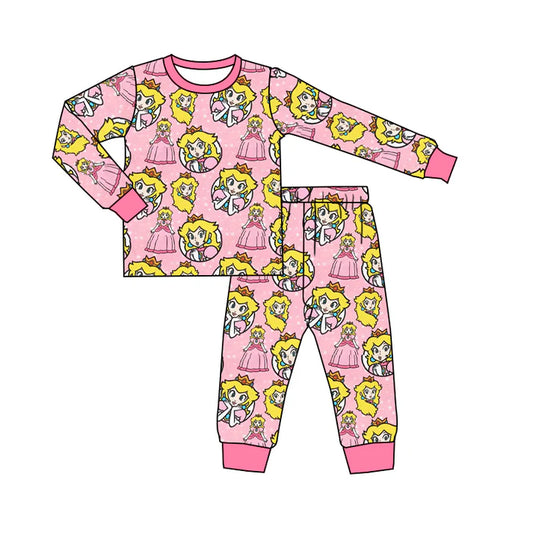 Preorder(moq 5) Baby Girls Cartoon Princess Peach Pink Top Pants Pajamas Sets 12.26