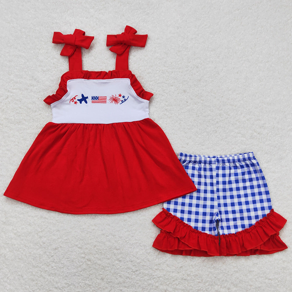 Baby Boys Clothes 4th Of July Flag Red Shirts Summer Shorts Kids Sibling Clothes Sets BSSO0584