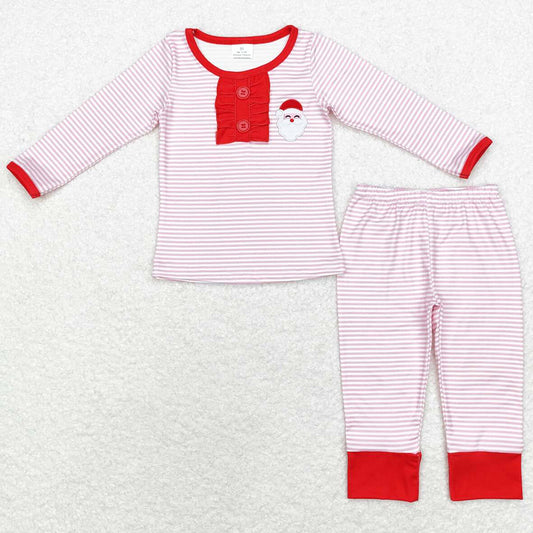 Hot Sale Baby Girls Pajamas Christmas Stripes Santa Claus Top Pants Pajamas Sets GLP1529