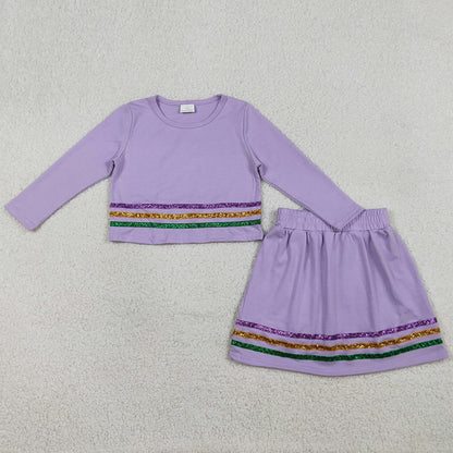 Baby Girls Clothes Mardigras Stripe Top Skirt Short Clothes Sets GLD1573