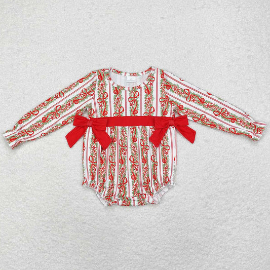 Baby Infant Girls Rompers Christmas Bows Long Sleeve Rompers LR1303