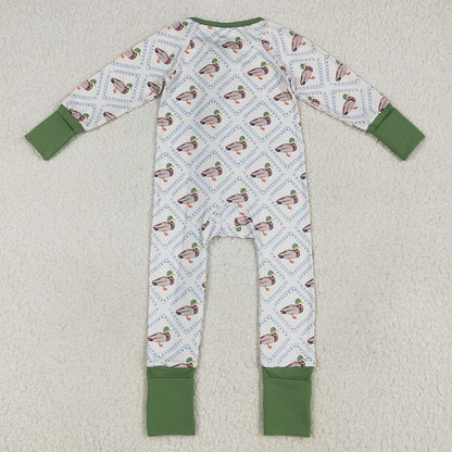Baby Boys Rompers Long Sleeves Green Ducks Plaid Zipper Rompers LR2269 6.24