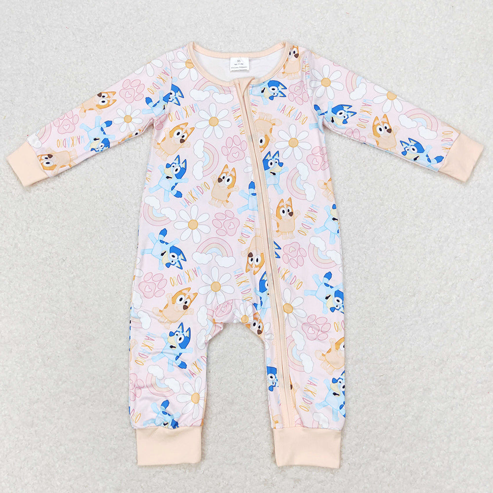 Baby Infant Girls Rompers Cartoon Dog Rainbow Zip Rompers LR0976