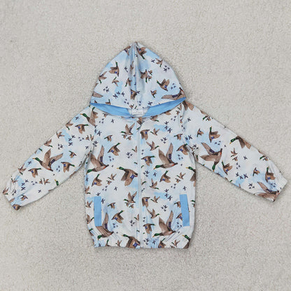 Baby Girls Clothes Tops Ducks Mallard Hunting Blue Hooded Top Zip Tops GT0875