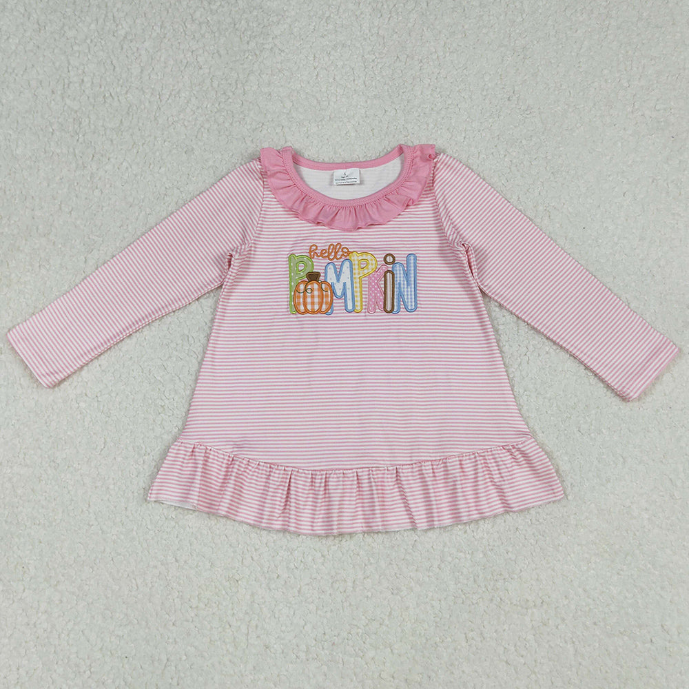 Baby Girls Clothes Tops Embroidery Pumpkins Pink Stripe Fall Tee Shirts Top GT1183 10.1